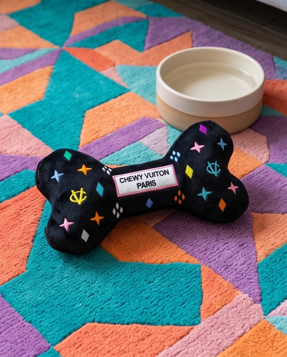 Haute Diggity Dog - Black Monogram Chewy Vuiton Bone  | Squeaker Dog Toy: Small / Mini