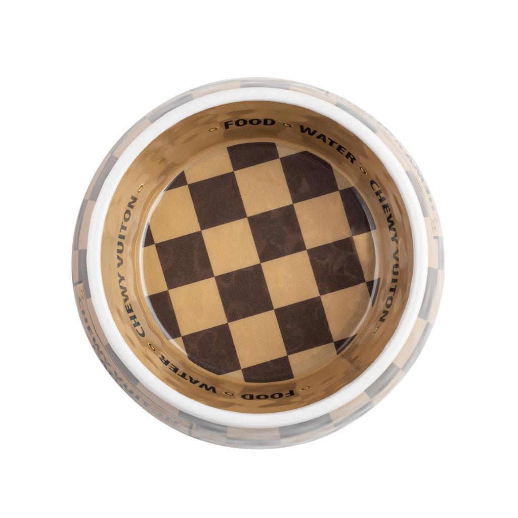 Haute Diggity Dog - Tan Checker Chewy Vuiton Bowl - Cat or Dog Bowls: Small