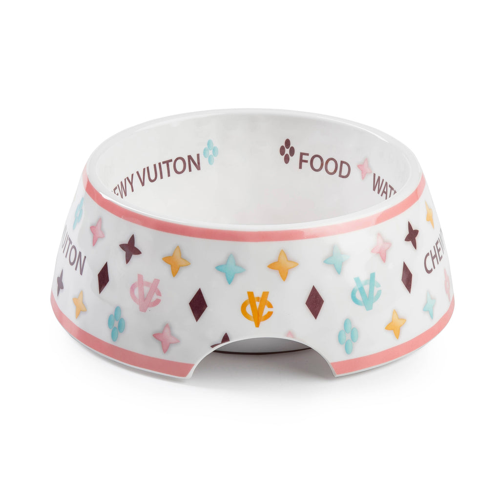 Haute Diggity Dog - White Chewy Vuiton Dog Bowl - Cat or Dog Bowl: Small