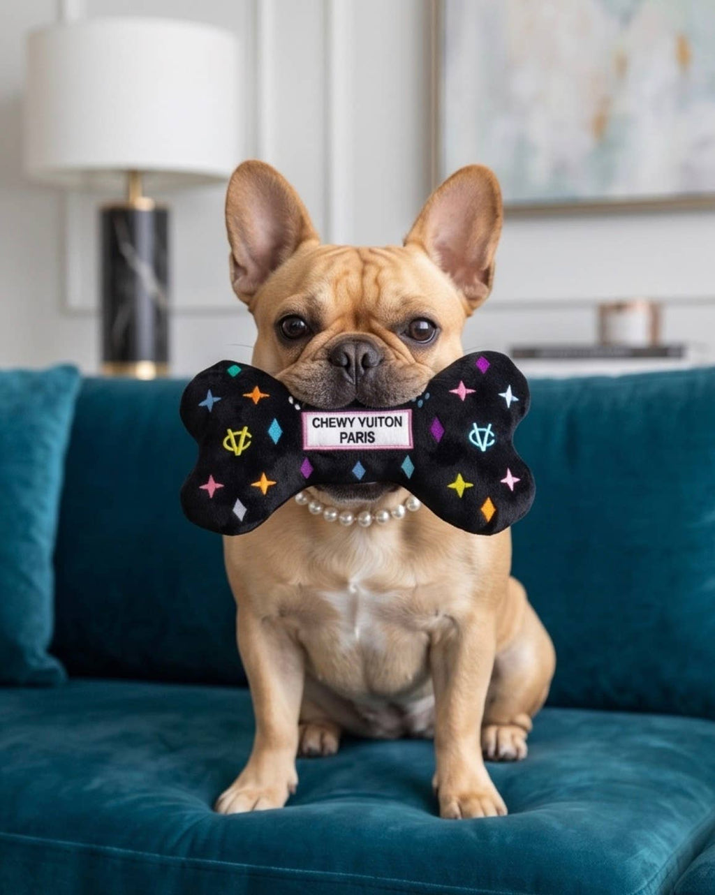 Haute Diggity Dog - Black Monogram Chewy Vuiton Bone  | Squeaker Dog Toy: Small / Mini