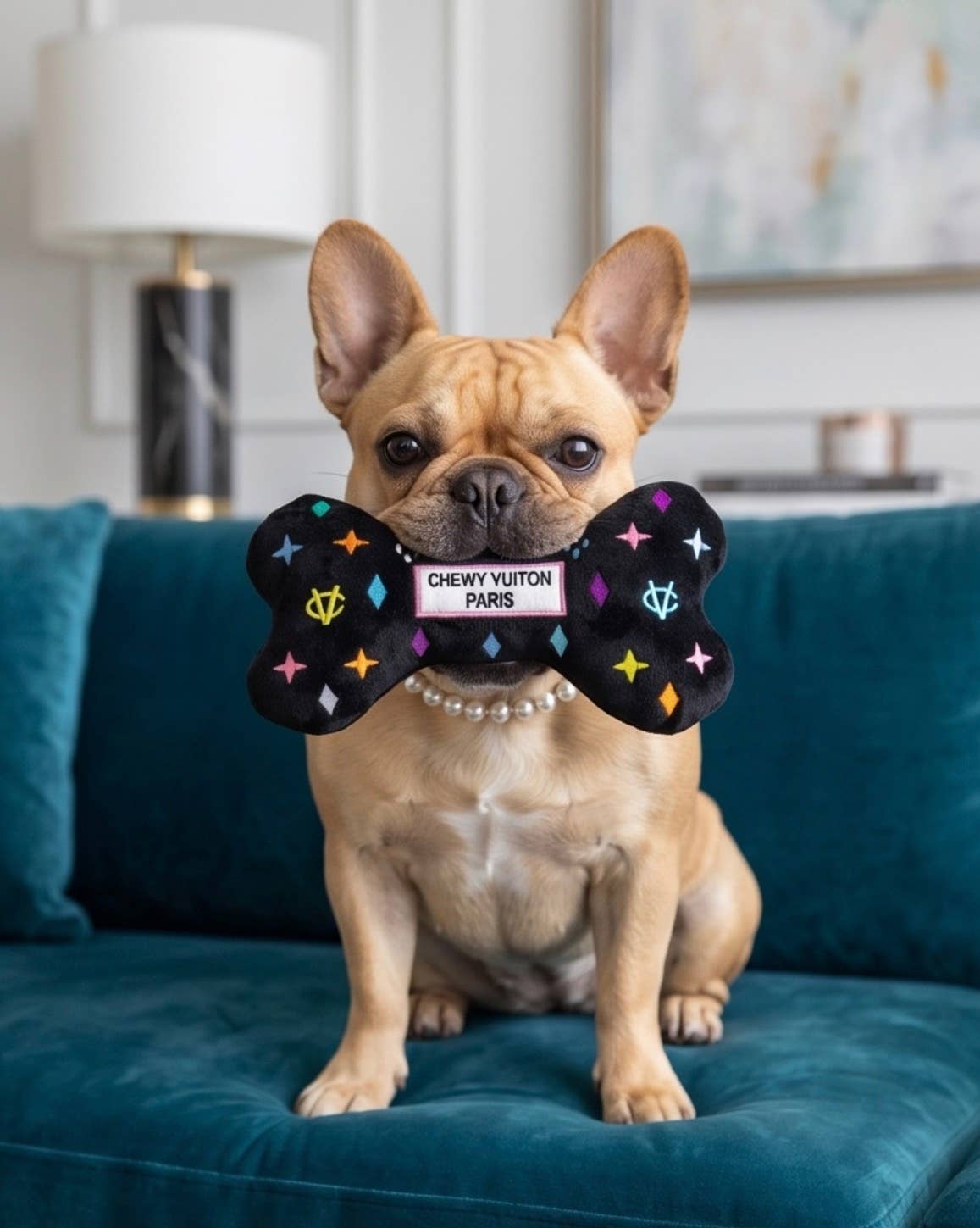 Haute Diggity Dog - Black Monogram Chewy Vuiton Bone  | Squeaker Dog Toy: Small / Mini