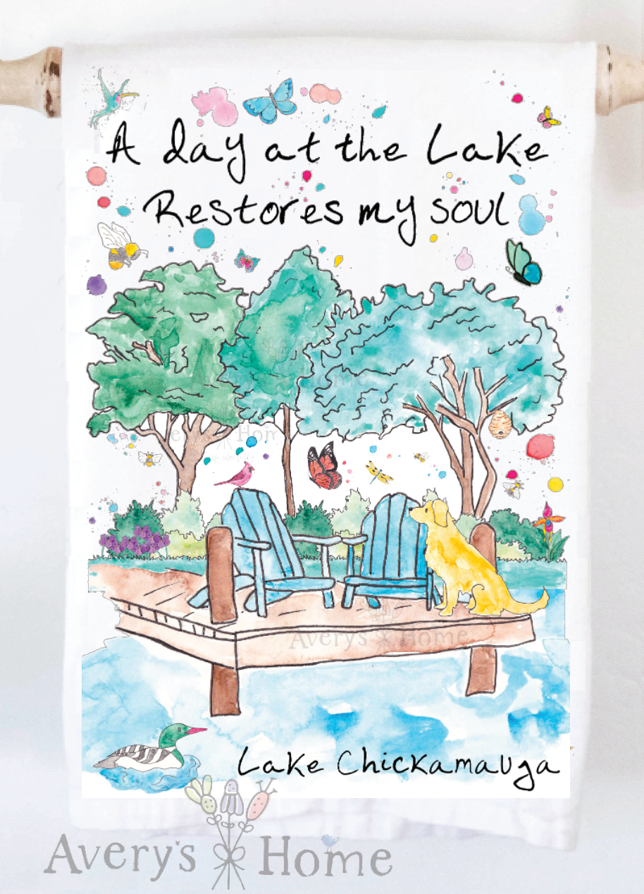 Avery's Home - A Day at the Lake or River Customizable Kitchen Dish Towel