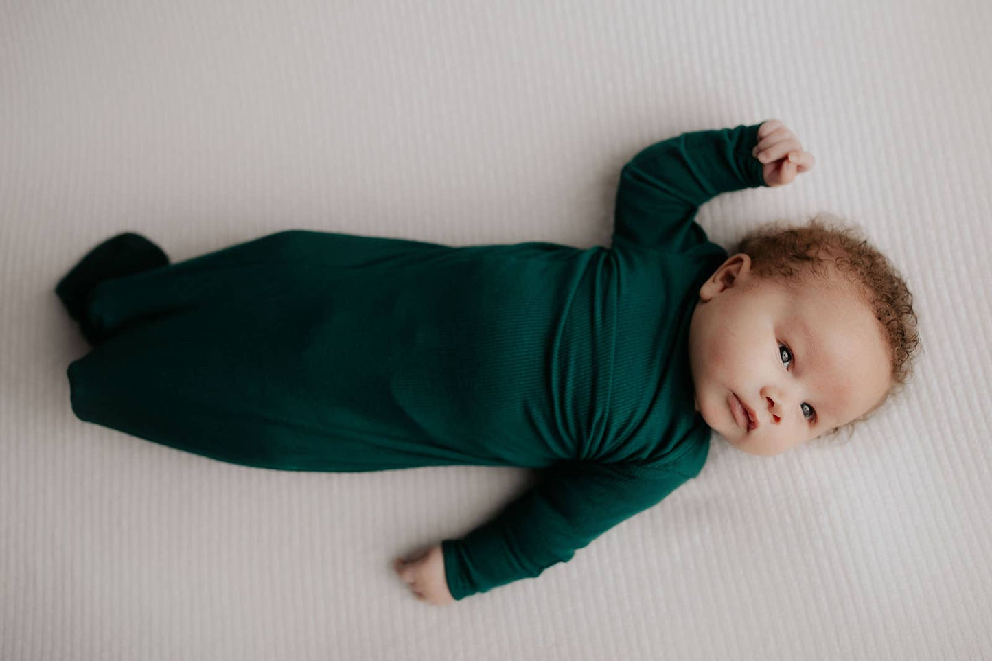 Three Little Tots - Forest Green Ribbed Knotted Gown: Gown & Hat