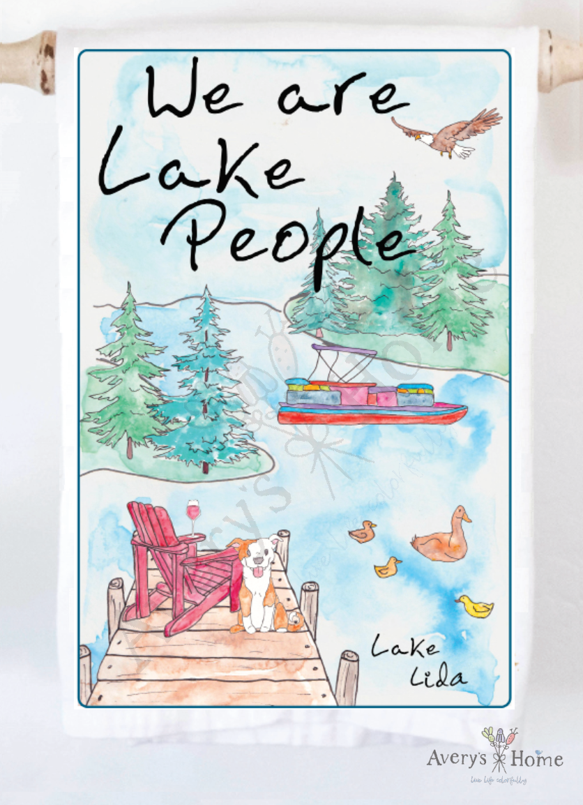 Avery's Home - We Are Lake People Dog & Wine Customizable Kitchen Towel: Standard