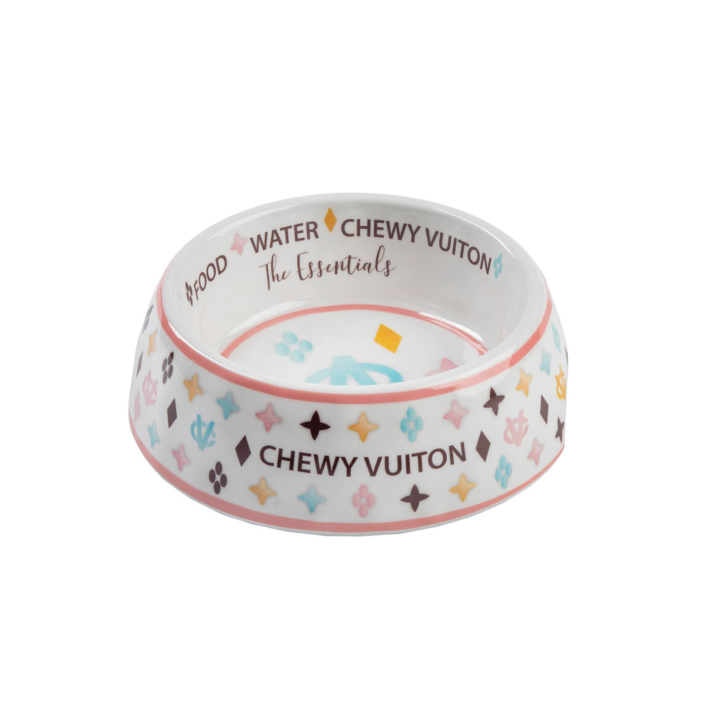 Haute Diggity Dog - White Chewy Vuiton Dog Bowl - Cat or Dog Bowl: Small