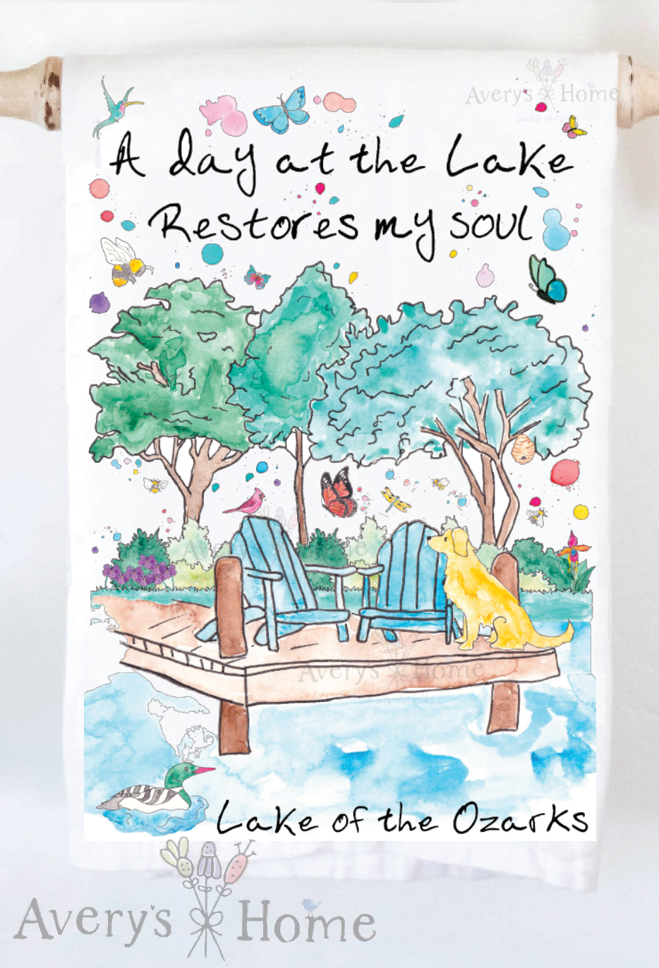 Avery's Home - A Day at the Lake or River Customizable Kitchen Dish Towel