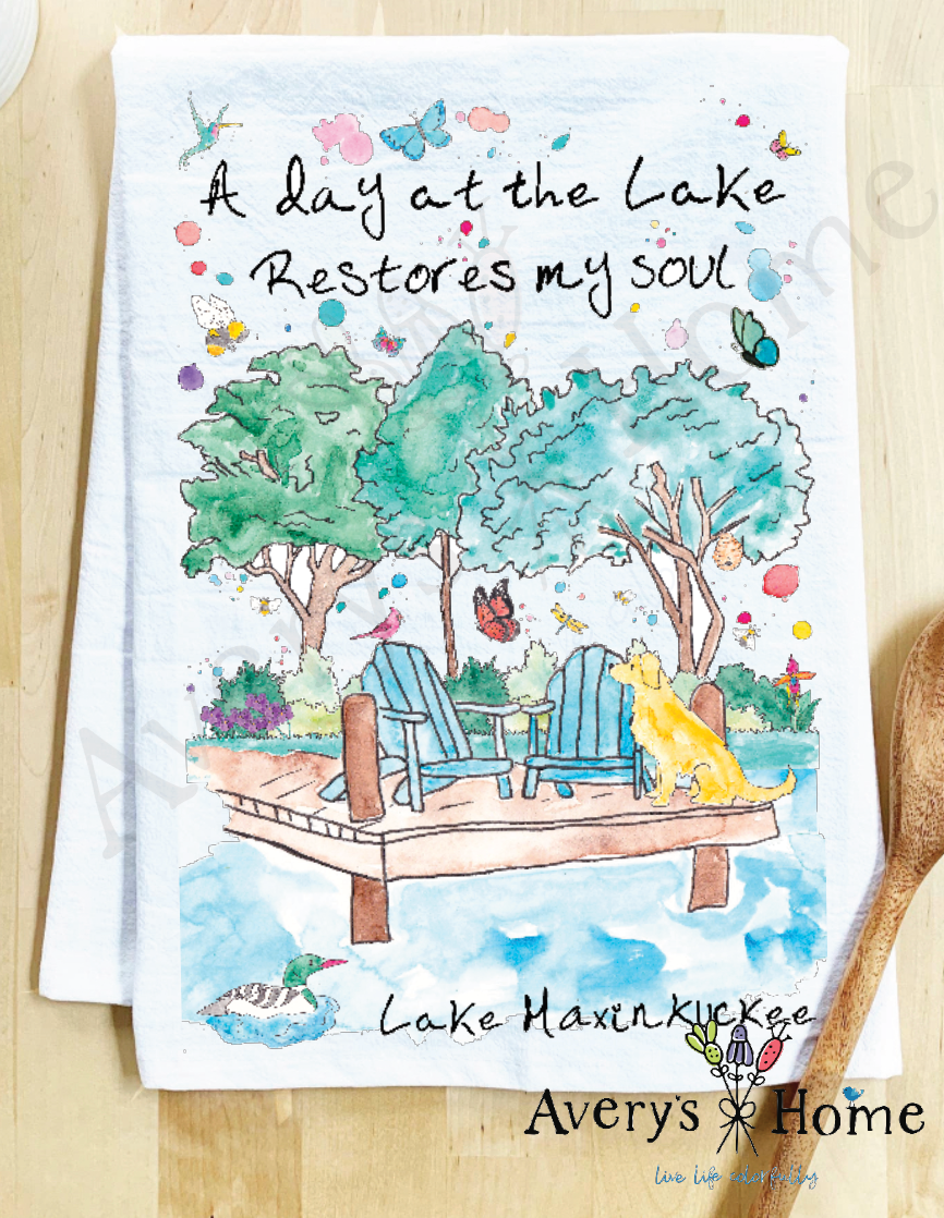 Avery's Home - A Day at the Lake or River Customizable Kitchen Dish Towel