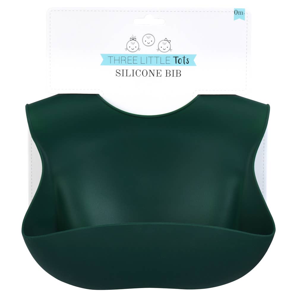 Three Little Tots - Forrest Green Print Silicone Bib with Crumb Catcher
