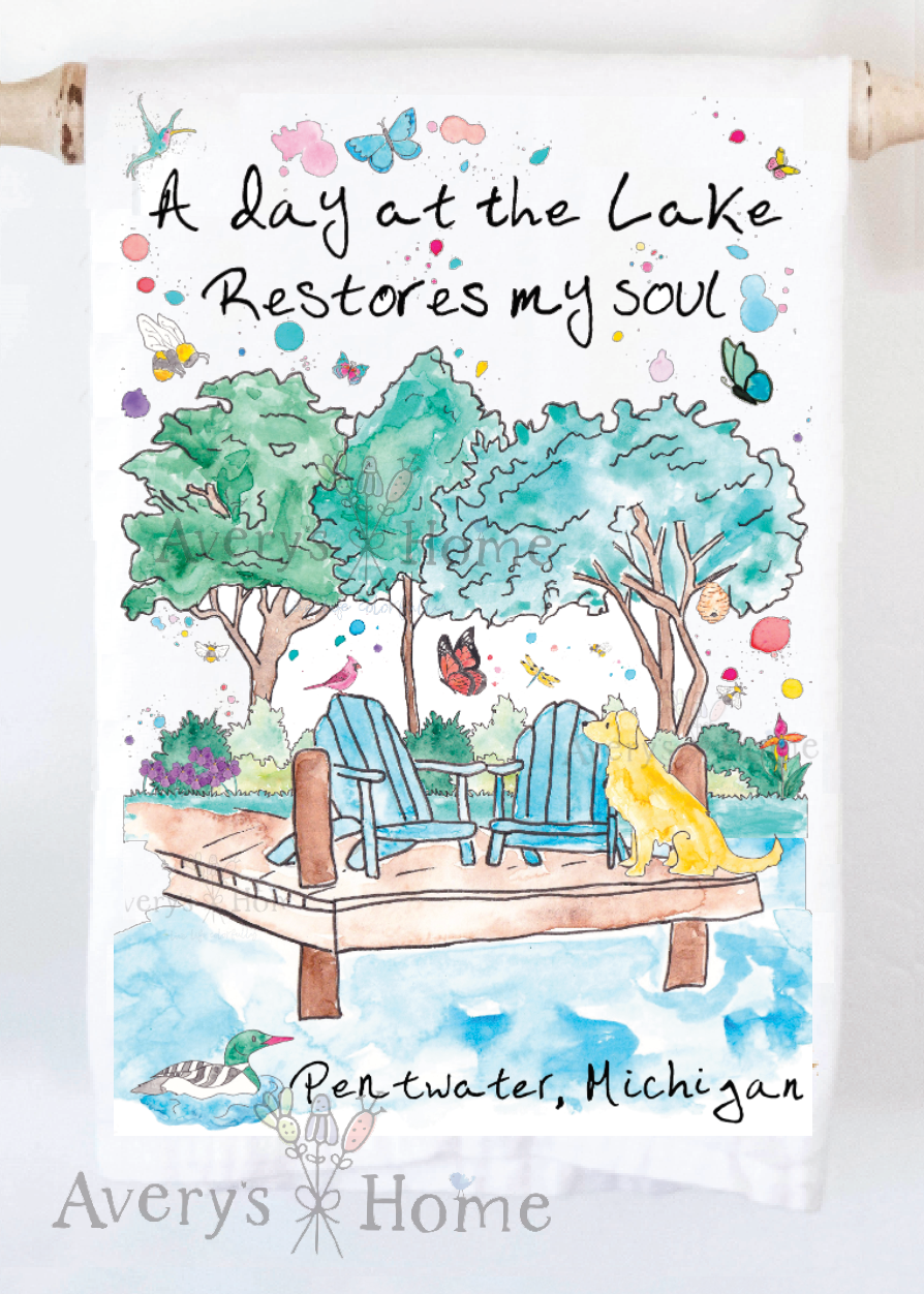 Avery's Home - A Day at the Lake or River Customizable Kitchen Dish Towel