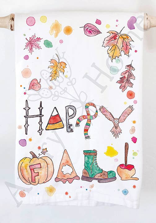 Avery's Home - Happy Fall with Birds & Scarves Kitchen Dish Towel