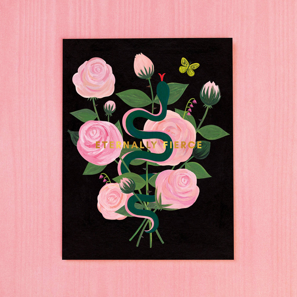Girl w/ Knife - Eternally Fierce Greeting Card (Midnight) - Gold Foil