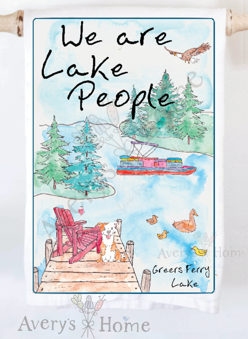 Avery's Home - We Are Lake People Dog & Wine Customizable Kitchen Towel: Standard