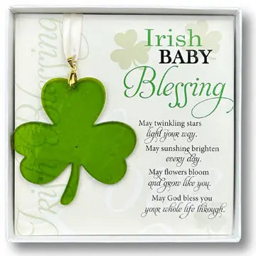 Irish Baby Gift Blessing Card & Stained Glass Shamrock