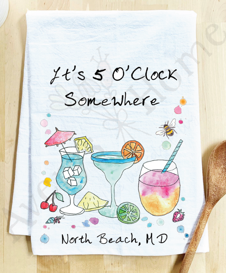 Avery's Home - 5 O' Clock Somewhere Cocktail Customizable Kitchen Towel