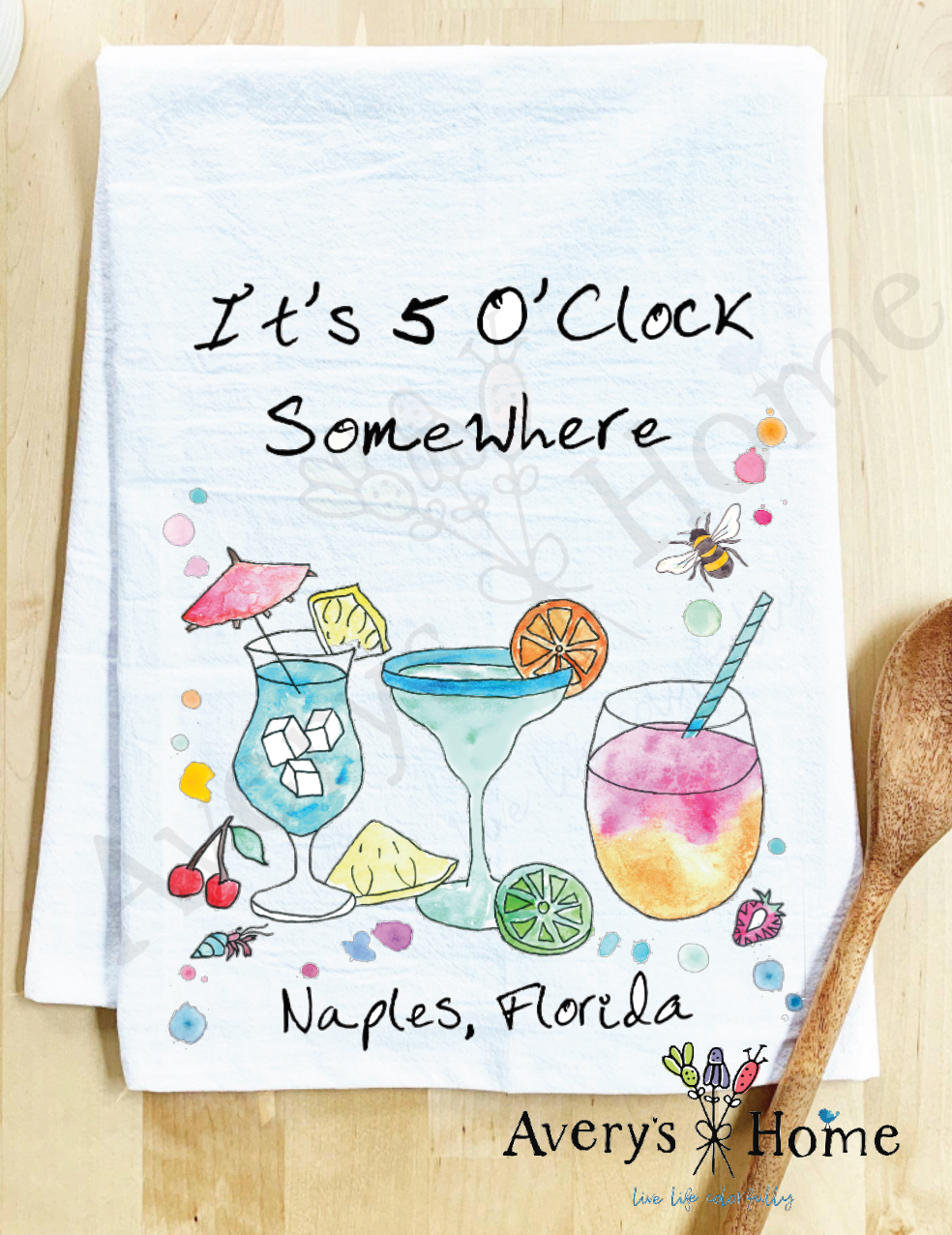 Avery's Home - 5 O' Clock Somewhere Cocktail Customizable Kitchen Towel