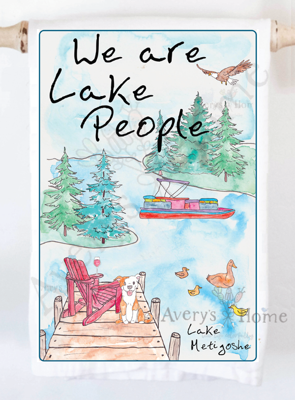 Avery's Home - We Are Lake People Dog & Wine Customizable Kitchen Towel: Standard