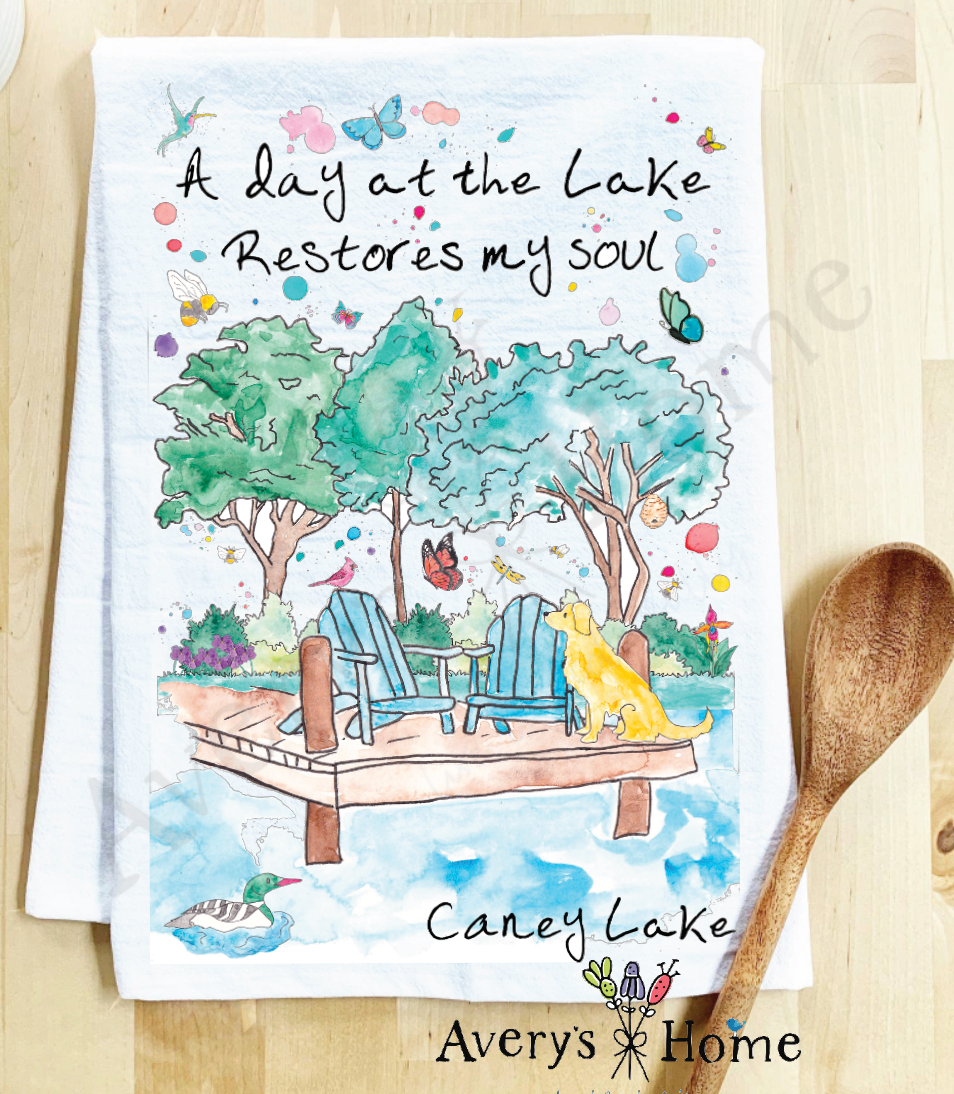 Avery's Home - A Day at the Lake or River Customizable Kitchen Dish Towel