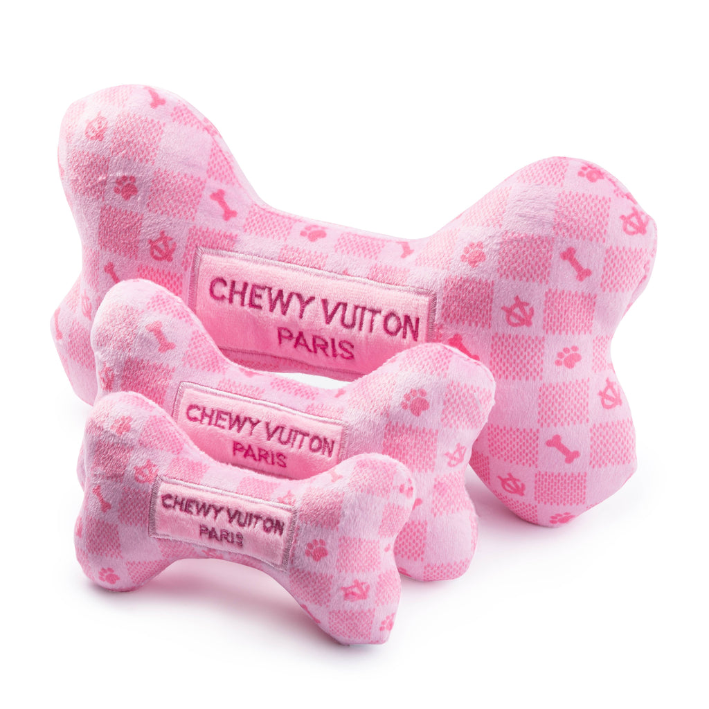 Haute Diggity Dog - Pink Checker Chewy Vuiton Bone  | Squeaker Dog Toy: Small