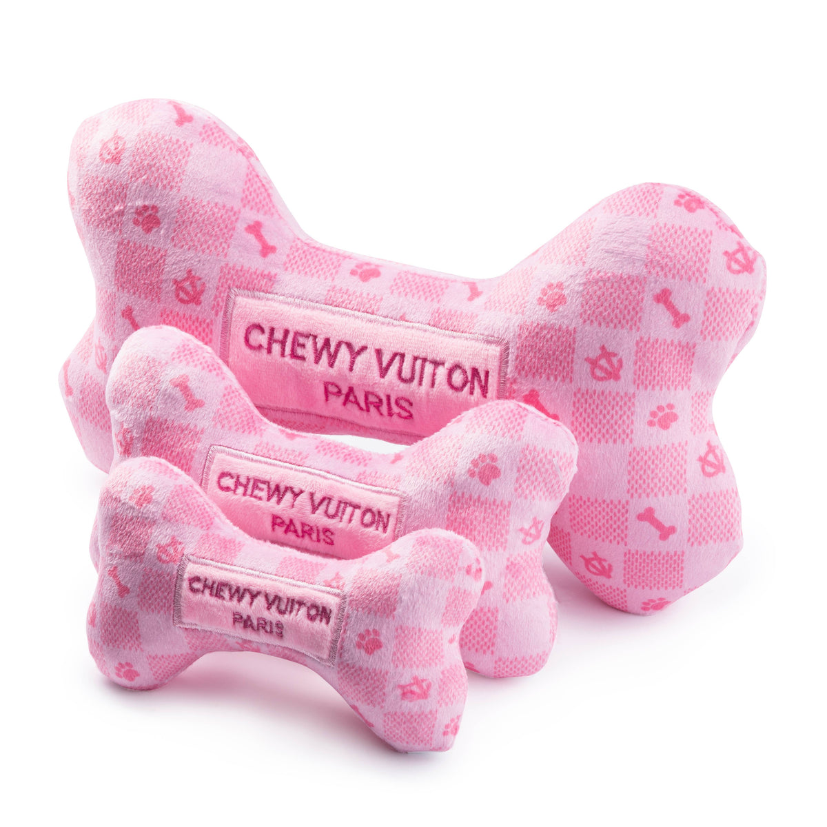 Haute Diggity Dog - Pink Checker Chewy Vuiton Bone  | Squeaker Dog Toy: Small