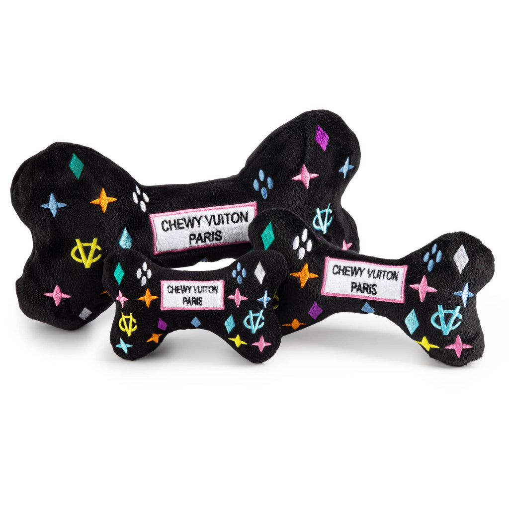 Haute Diggity Dog - Black Monogram Chewy Vuiton Bone  | Squeaker Dog Toy: Small / Mini
