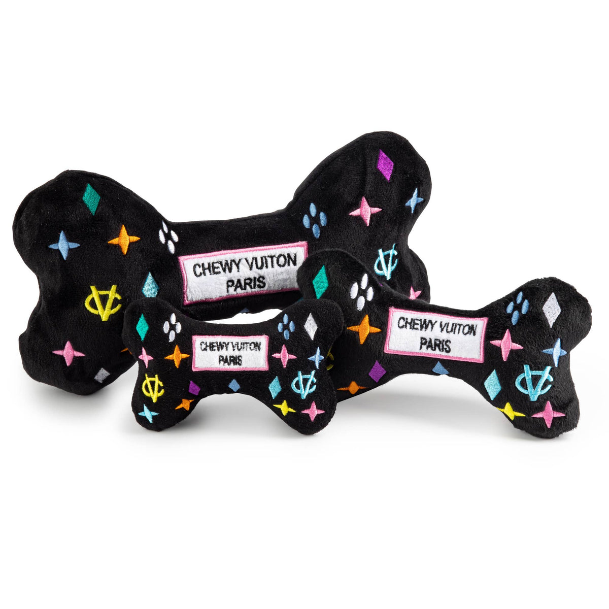 Haute Diggity Dog - Black Monogram Chewy Vuiton Bone  | Squeaker Dog Toy: Small / Mini