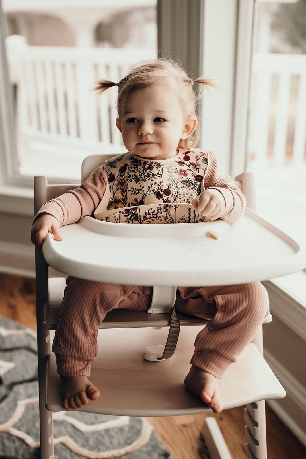 Three Little Tots - Flower Print Silicone Bib with Crumb Catcher