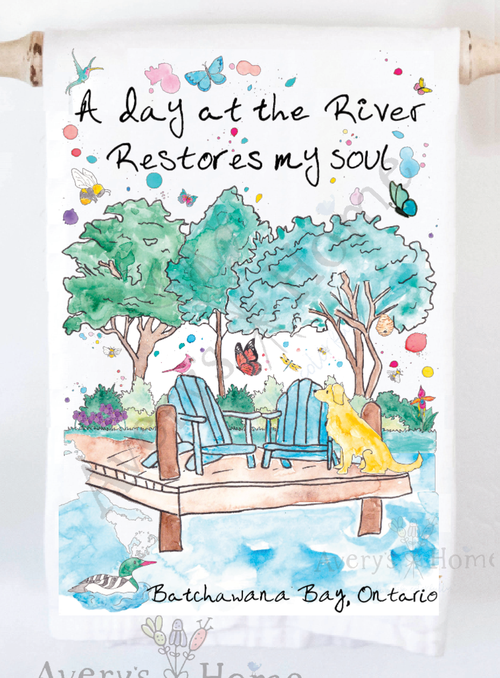 Avery's Home - A Day at the Lake or River Customizable Kitchen Dish Towel