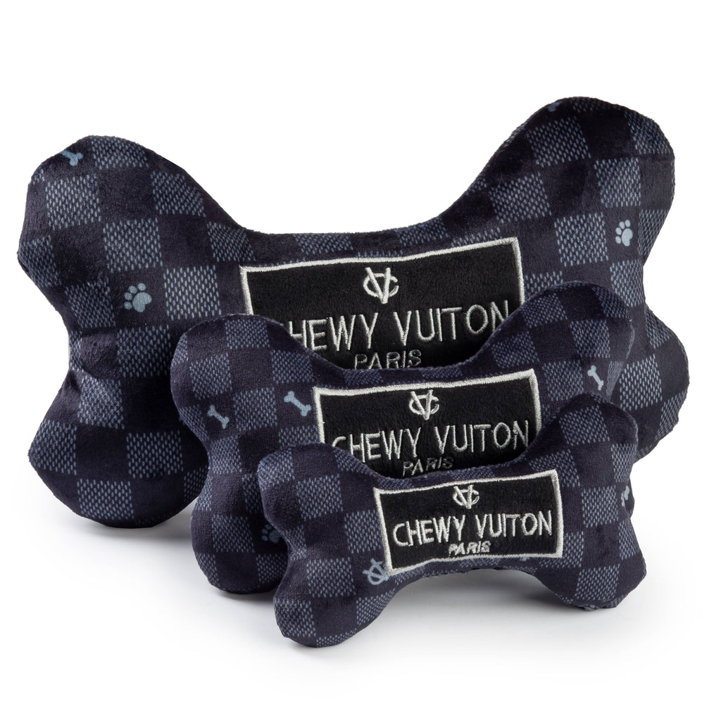 Haute Diggity Dog - Black Checker Chewy Vuiton Bone  | Squeaker Dog Toy: Small