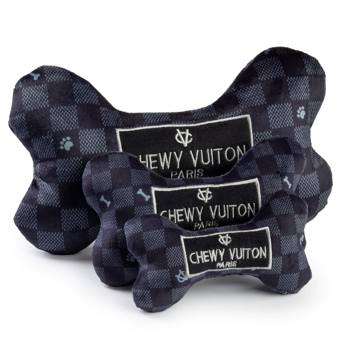 Haute Diggity Dog - Black Checker Chewy Vuiton Bone  | Squeaker Dog Toy: Small
