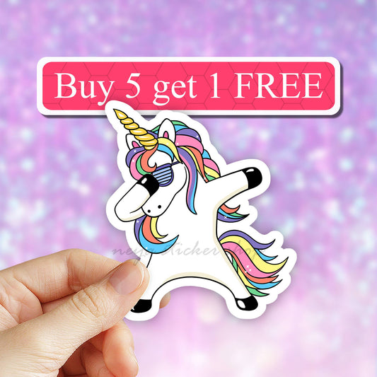 Neya Sticker Shop - Rainbow Unicorn Dab Sticker, Laptop decal, water bottler: 3" (Standard)