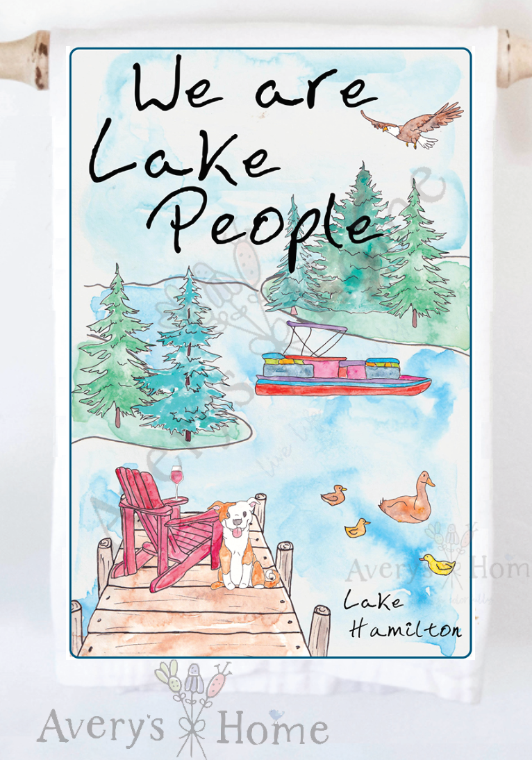 Avery's Home - We Are Lake People Dog & Wine Customizable Kitchen Towel: Standard