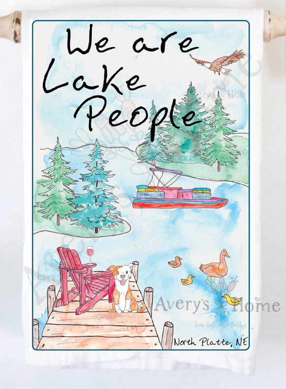 Avery's Home - We Are Lake People Dog & Wine Customizable Kitchen Towel: Standard