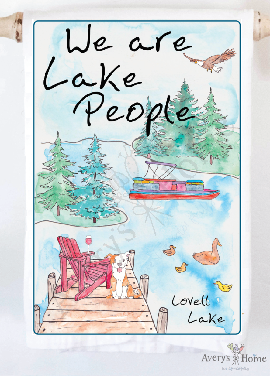 Avery's Home - We Are Lake People Dog & Wine Customizable Kitchen Towel: Standard