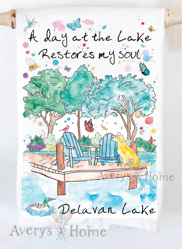 Avery's Home - A Day at the Lake or River Customizable Kitchen Dish Towel