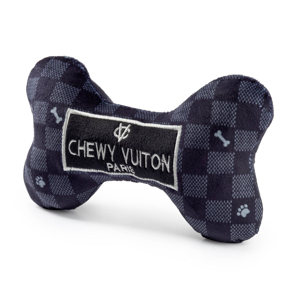 Haute Diggity Dog - Black Checker Chewy Vuiton Bone  | Squeaker Dog Toy: Small