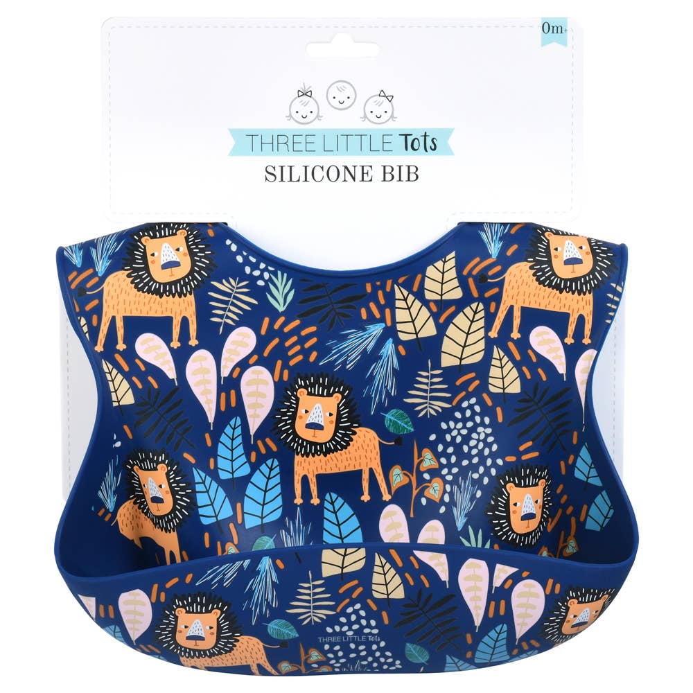 Three Little Tots - Zoo Lion Print Silicone Bib with Crumb Catcher