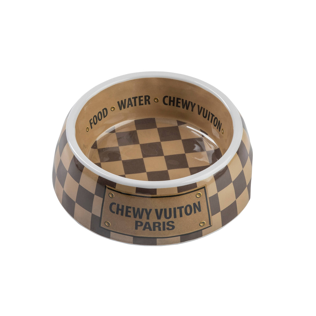 Haute Diggity Dog - Tan Checker Chewy Vuiton Bowl - Cat or Dog Bowls: Small