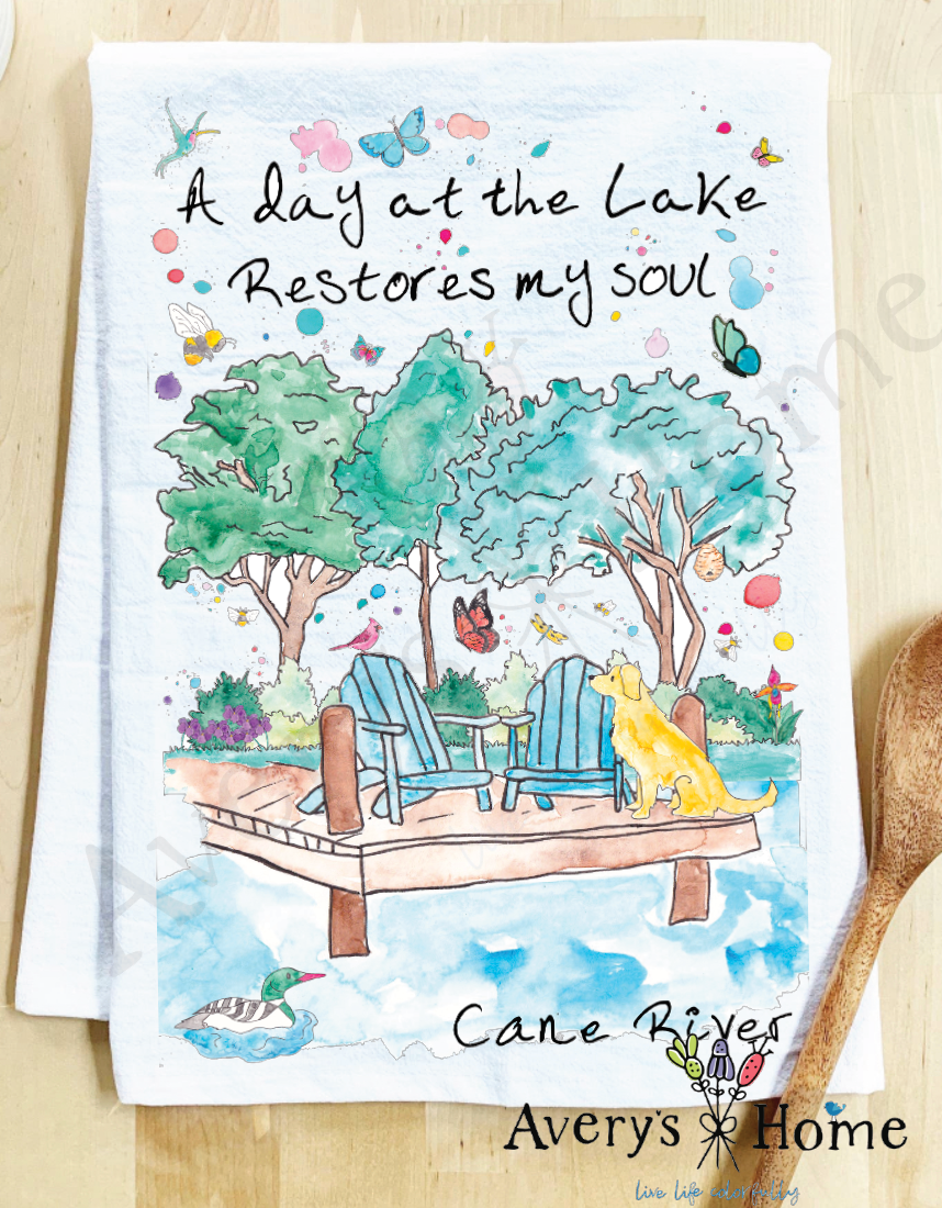 Avery's Home - A Day at the Lake or River Customizable Kitchen Dish Towel