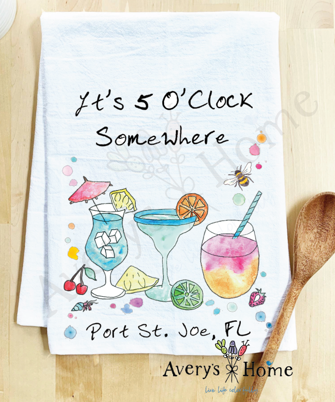 Avery's Home - 5 O' Clock Somewhere Cocktail Customizable Kitchen Towel