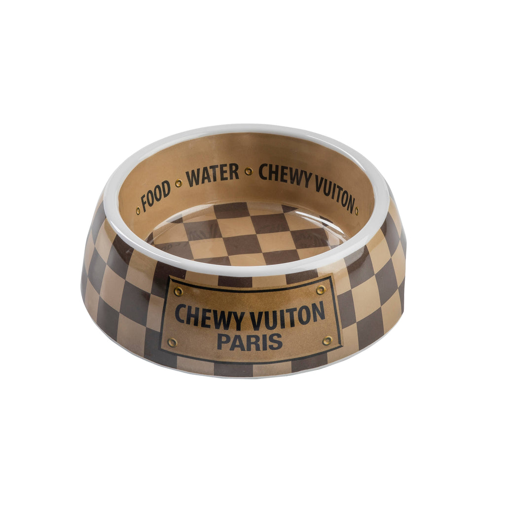 Haute Diggity Dog - Tan Checker Chewy Vuiton Bowl - Cat or Dog Bowls: Small