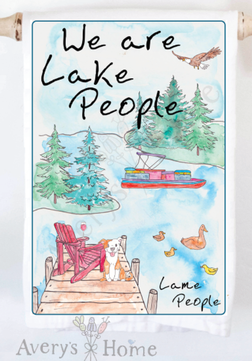 Avery's Home - We Are Lake People Dog & Wine Customizable Kitchen Towel: Standard