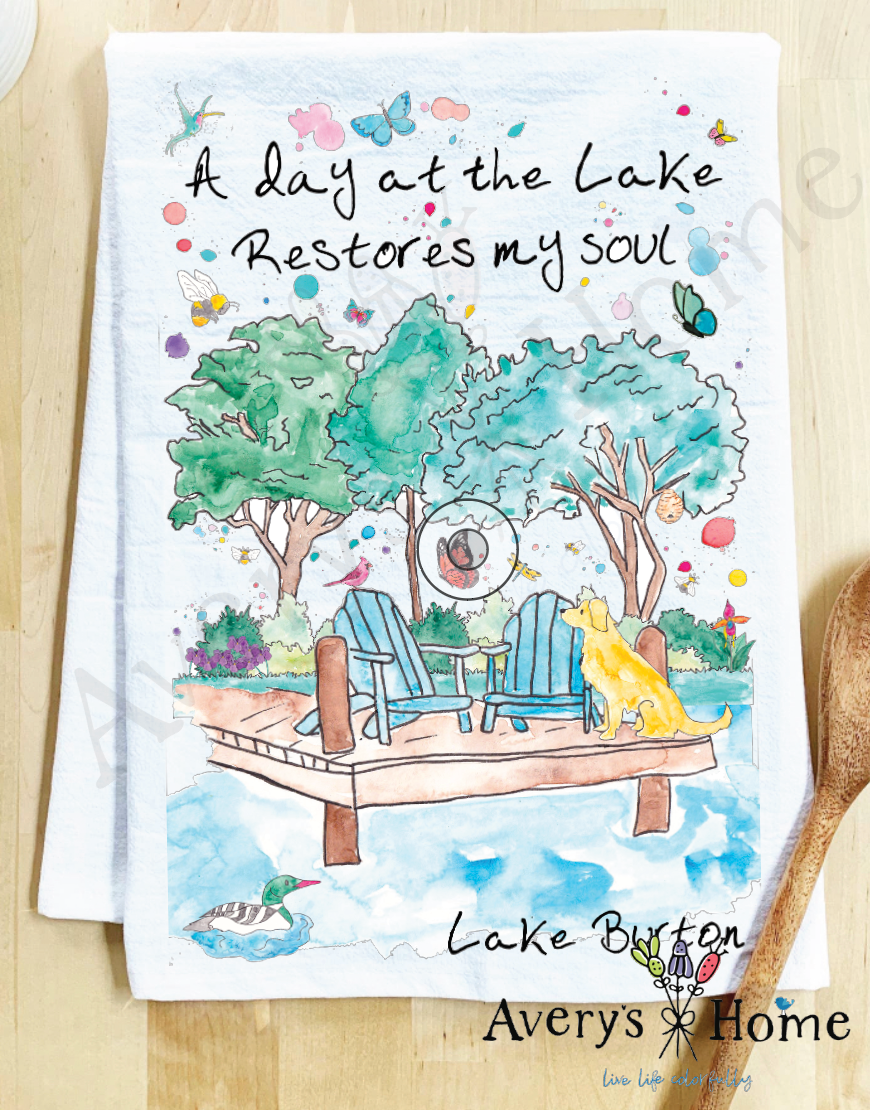 Avery's Home - A Day at the Lake or River Customizable Kitchen Dish Towel