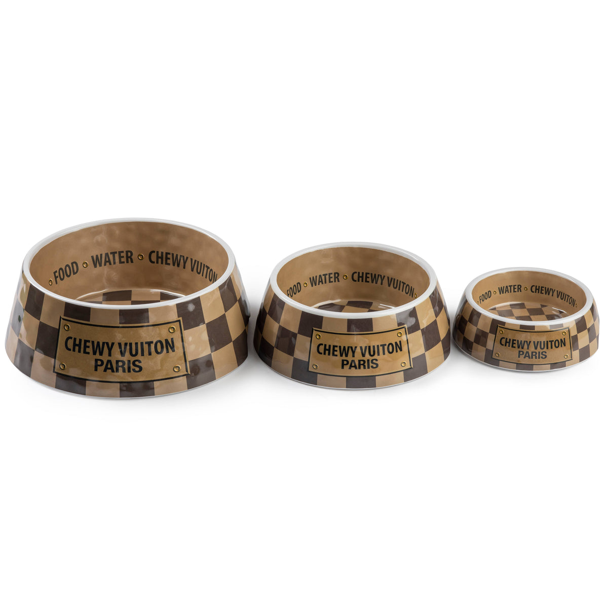 Haute Diggity Dog - Tan Checker Chewy Vuiton Bowl - Cat or Dog Bowls: Small