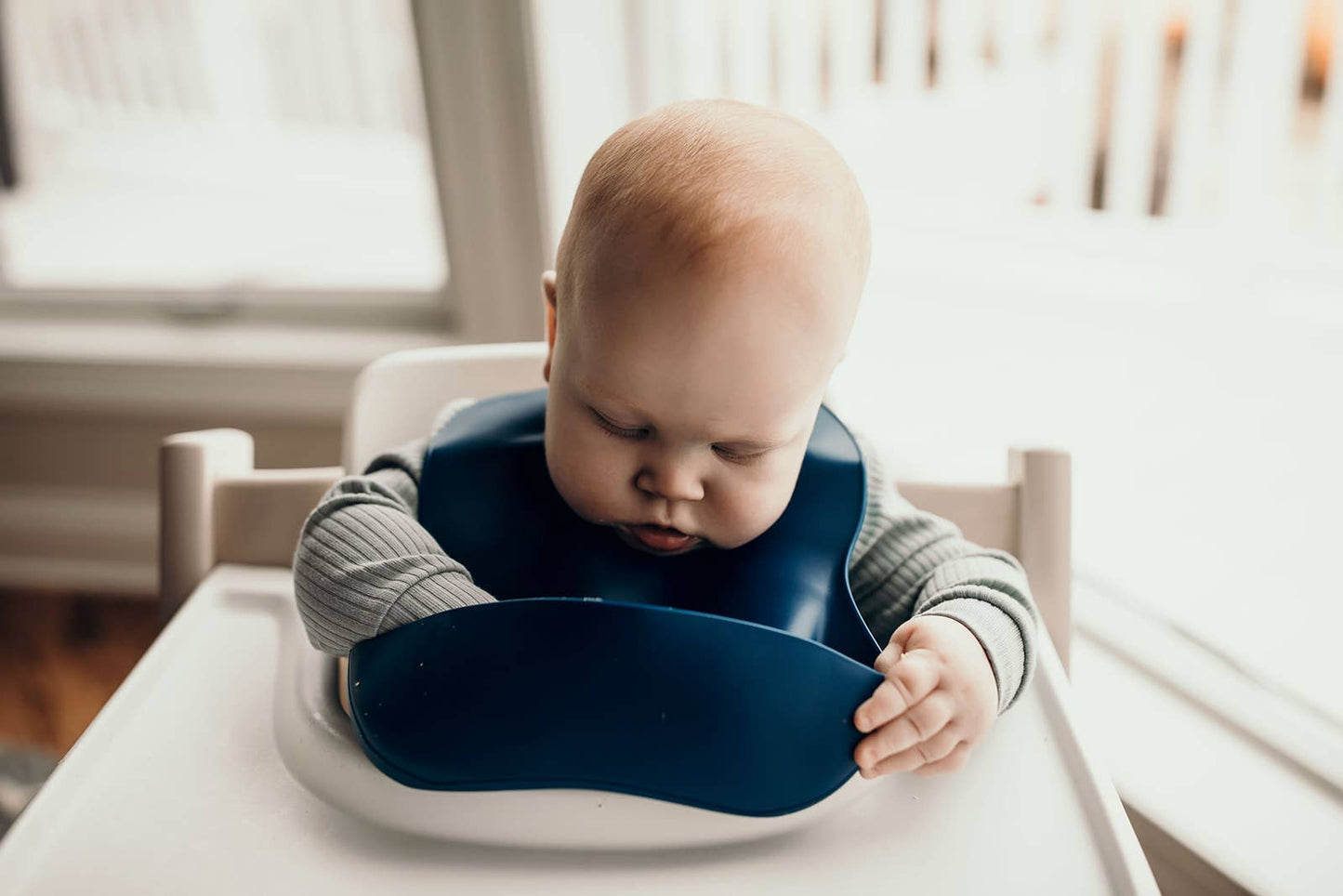 Three Little Tots - Sailor Blue Print Silicone Bib with Crumb Catcher