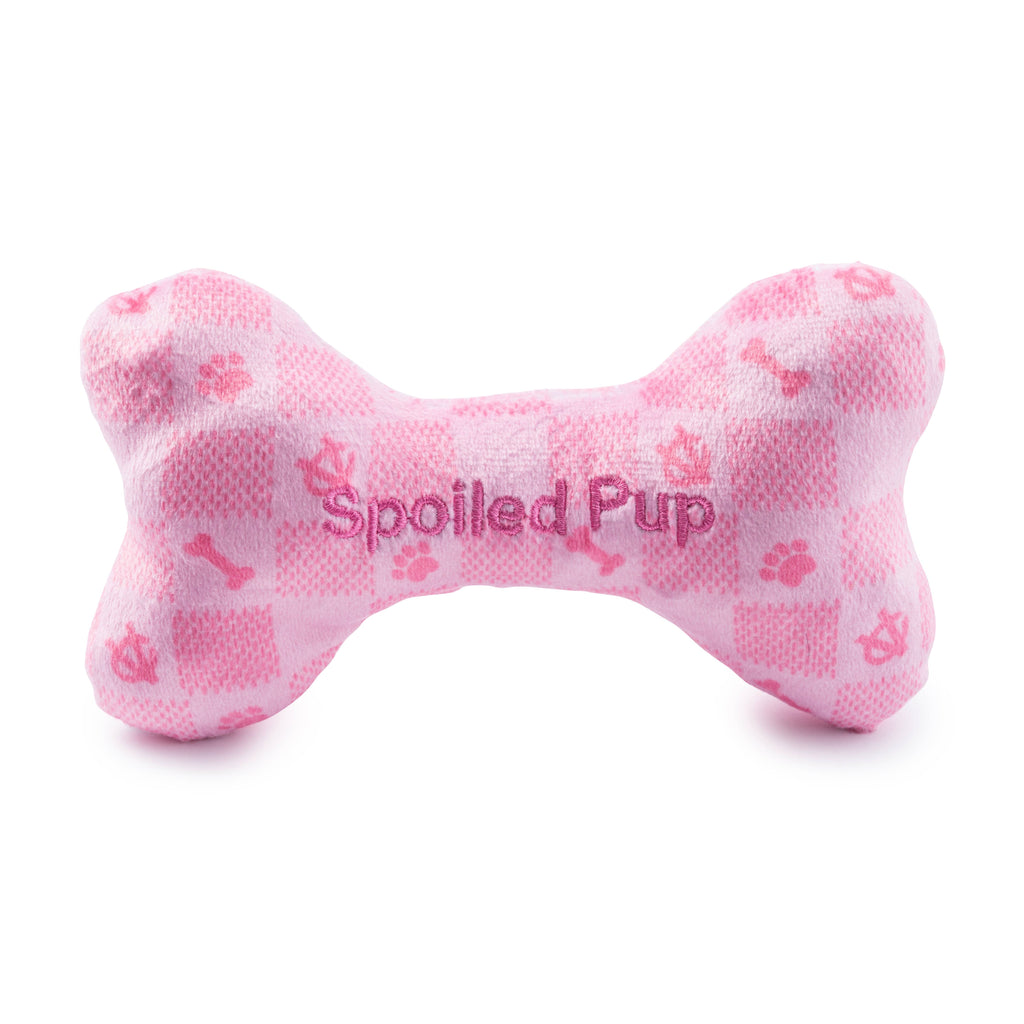 Haute Diggity Dog - Pink Checker Chewy Vuiton Bone  | Squeaker Dog Toy: Small