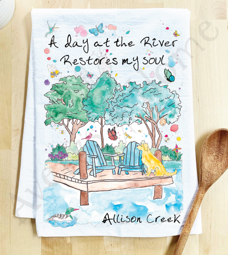 Avery's Home - A Day at the Lake or River Customizable Kitchen Dish Towel