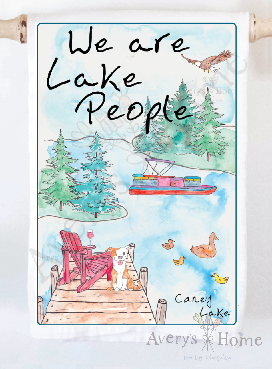 Avery's Home - We Are Lake People Dog & Wine Customizable Kitchen Towel: Standard