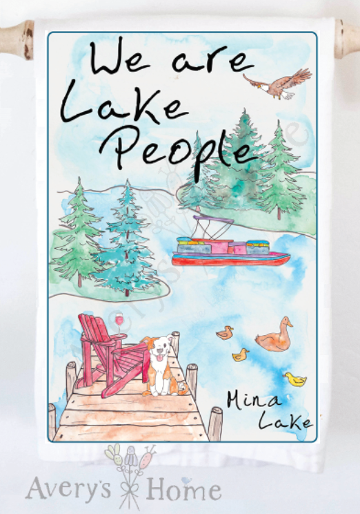 Avery's Home - We Are Lake People Dog & Wine Customizable Kitchen Towel: Standard