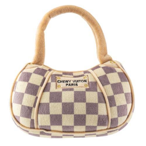 Haute Diggity Dog - Tan Checker Chewy Vuiton Handbag | Plush Squeaker Dog Toy: Small / Mini