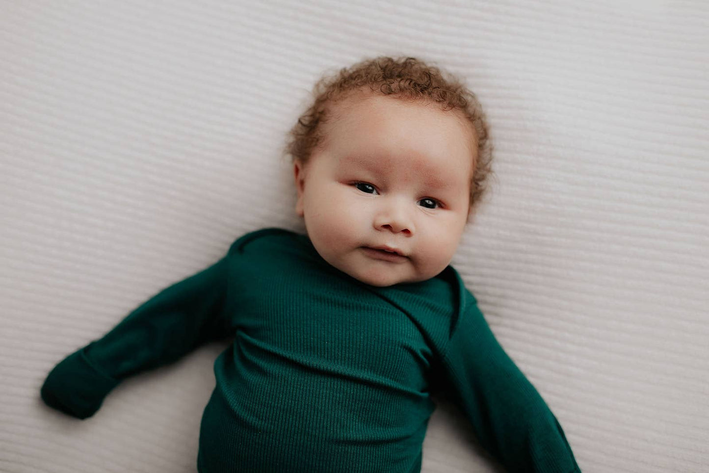 Three Little Tots - Forest Green Ribbed Knotted Gown: Gown & Hat